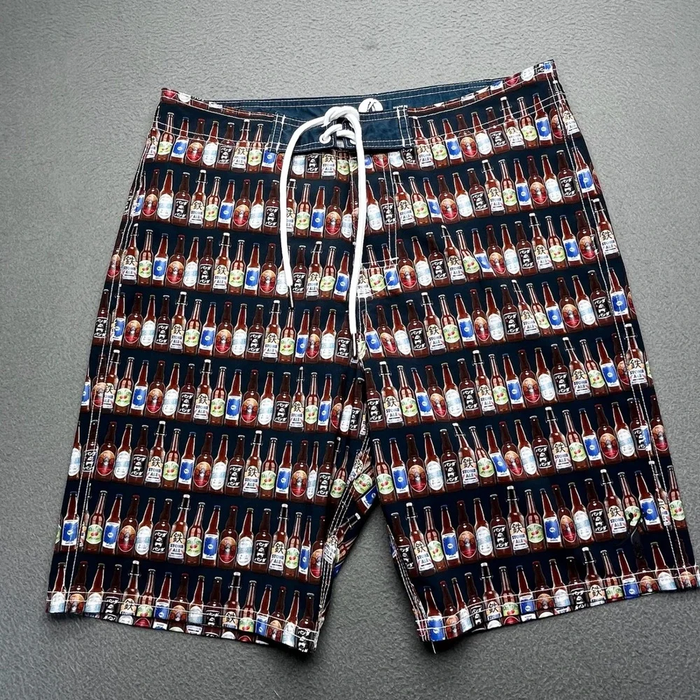 Toes on the Nose Men Swim Trunks Beer Bottle Print Party Y2K‎ Size 32 USA